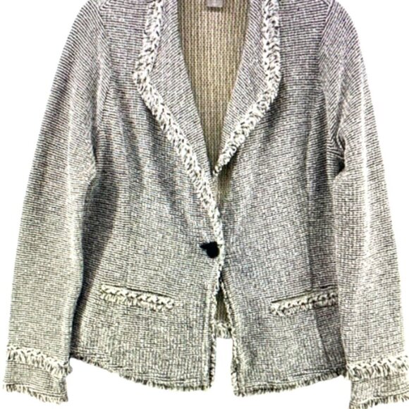 Chico's Tweed Blazer/Cardigan Pockets Fringed 4 (XXL/20-22) Black/Ecru #82i - Picture 7 of 10